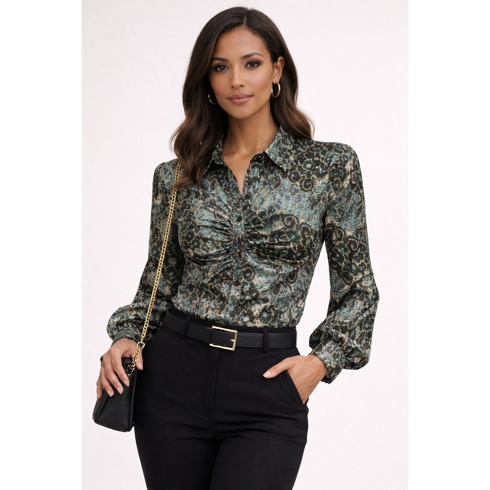 Womens Patchwork Blouse XL Green Abstract Paisley‎ Office Goblincore Gramlincore